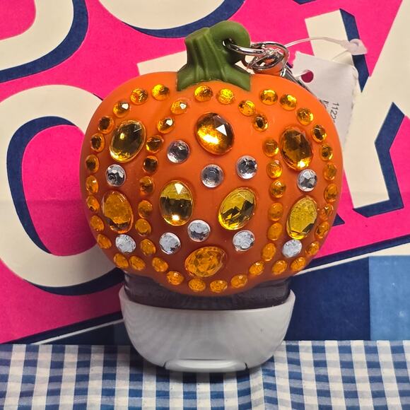 BBW Blingy Bedazzled Pumpkin Pocketbac Holder  Fresh Rain Good Vibes Only Refill - Picture 2 of 2